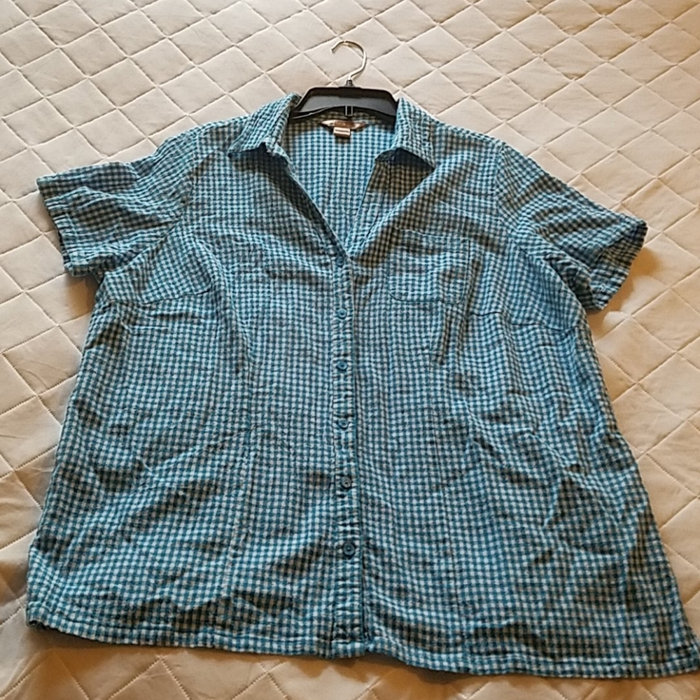 White Stag 2X (18W/20W) Blue Checked Button Up Top